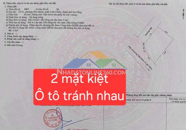 ????????bán đất lô góc 2 mặt tiền đường dương đức hiền và hòa minh 1