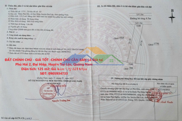 Đất chính chủ - giá tốt -chính chủ cần bán lô đất tại phú hải 2, đại hiệp, huyện đại lộc, quảng nam