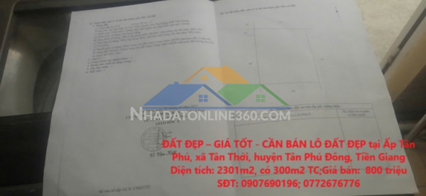 Đất đẹp – giá tốt - cần bán lô đất đẹp tại huyện tân phú đông, tỉnhtiền giang