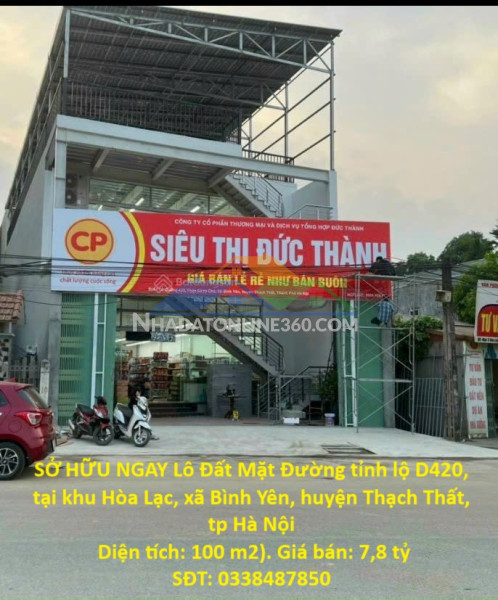 Sở hữu ngay lô đất mặt đường tỉnh lộ d420, tại khu hòa lạc, xã bình yên, huyện thạch thất, tp hà nội