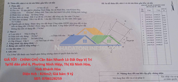 Giá tốt - chính chủ cần bán nhanh lô đất đẹp vị trí tại tỉnh khánh hòa