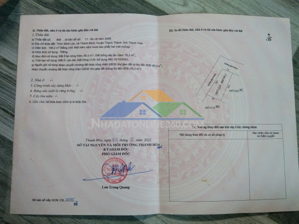 Giá tốt - chính chủ bán lô đất tại thôn minh lộc, xã thành minh, huyện thạch thành, tỉnh thanh hóa