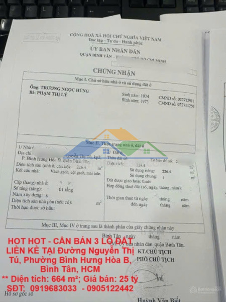 Hot hot - cần bán 3 lô đất liền kề tại đường nguyễn thị tú, phường bình hưng hòa b, bình tân, hcm