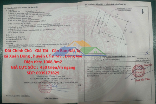 Đất chính chủ - giá tốt - cần bán đất tại xã xuân đông , huyện cẩm mỹ , đồng nai