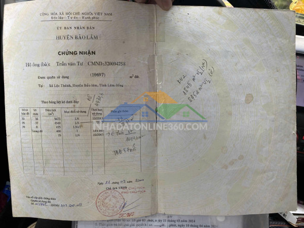 Đất đẹp – giá đầu tư  - cần bán lô đất sau:  gần ubnd lộc thành, bảo lâm, lâm đồng