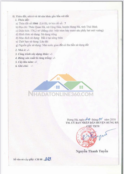 Hot hot - cần bán lô đất 2 mặt tiền  tại thôn quan hà, xã cộng hòa, huyện hưng hà, tỉnh thái bình