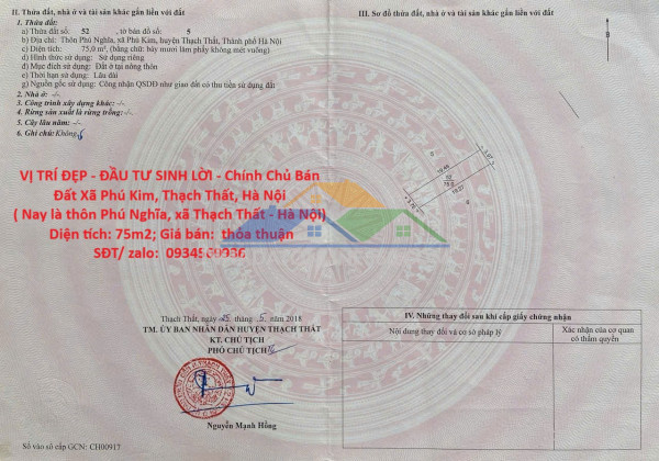 Vị trí đẹp - đầu tư sinh lời - chính chủ bán đất xã phú kim, thạch thất, hà nội