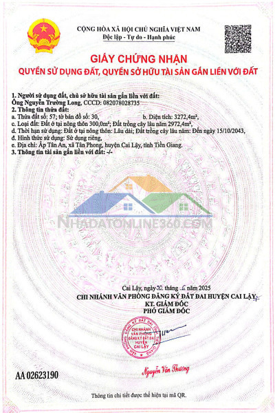 Giá tốt -  chính chủ cần bán nhanh lô đất đẹp có view sông vị trí tại huyện cai lậy, tỉnh tiền giang