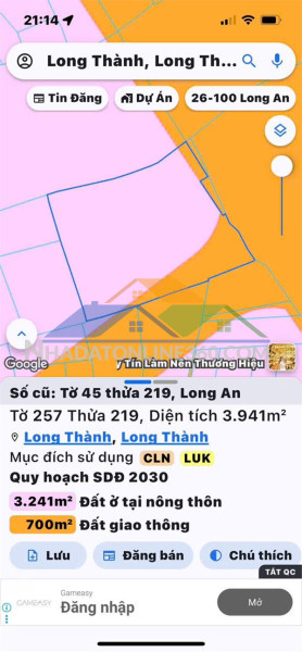 Lô đất chính chủ - vị trí đắc địa - xã long an, huyện long thành ( nay là xã long thành - đồng nai )