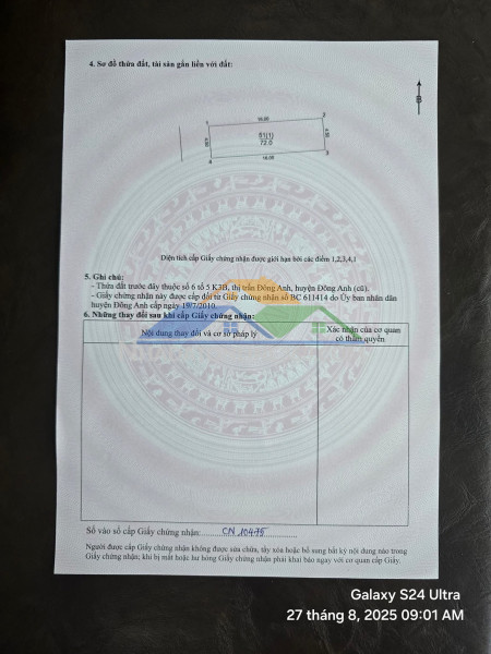 Bán đất đấu giá x9 cán khê- nguyên khê đông anh : mặt đường quy hoạch 40m