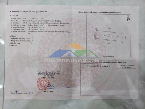 Bán lô 142m2 khu đấu giá khối 6 quán bàu, ngõ đường hàn quốc, tp vinh