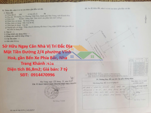 Sở hữu ngay căn nhà vị trí đắc địa  mặt tiền đường 2/4 phường vĩnh hoà, gần bến xe phía bắc