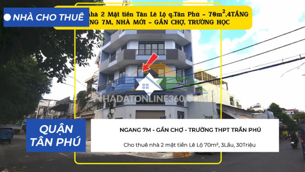 Cho thuê nhà 2 mặt tiền lê lộ 70m², 3lầu, 30triệu - ngang 7m