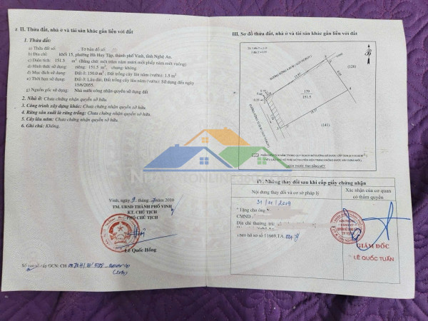 Bán lô góc 152m2 ngõ hải thượng lãn ông - khối 15 hà huy tập, tp vinh