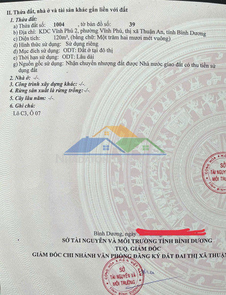 Cần bán nhanh lô đất kdc vĩnh phú 2, phường vĩnh phú, tx thuận an, bình dương