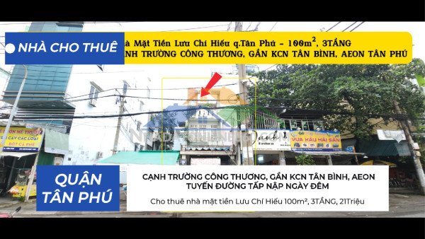 Cho thuê nhà mặt tiền lưu chí hiếu 100m², 3tầng, 21triệu - cạnh trường công thương