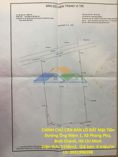 Chính chủ cần bán lô đất mặt tiền đường ông niệm 1, xã phong phú, bình chánh, hồ chí minh
