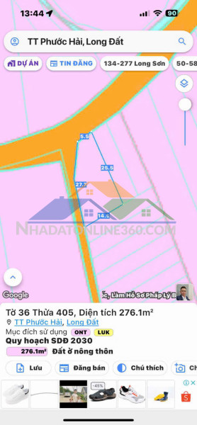 Lô góc 2 mặt tiền tại thị trấn phước hải . đường nhựa khu dân cư ???????????? tổng dt 276m có 100,1m thổ cư