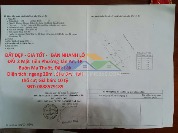Đất đẹp - giá tốt -   bán nhanh lô đất 2 mặt tiền phường tân an, tp buôn ma thuột, đăk lăk
