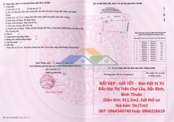 Đất đẹp - giá tốt -  bán đất vị trí đắc địa thị trấn chợ lầu, bắc bình, bình thuận