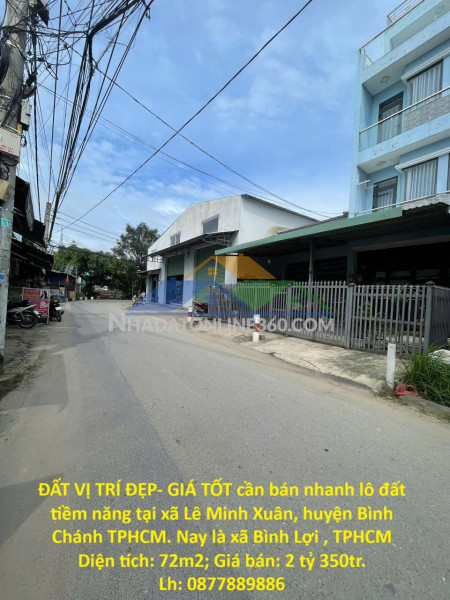 Đất vị trí đẹp- giá tốt cần bán nhanh lô đất tiềm năng tại xã lê minh xuân, huyện bình chánh tphcm