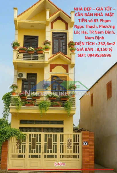 Nhà đẹp – giá tốt –cần bán nhà  mặt tiền số 83 phạm ngọc thạch, phường lộc hạ, tp.nam định, nam định