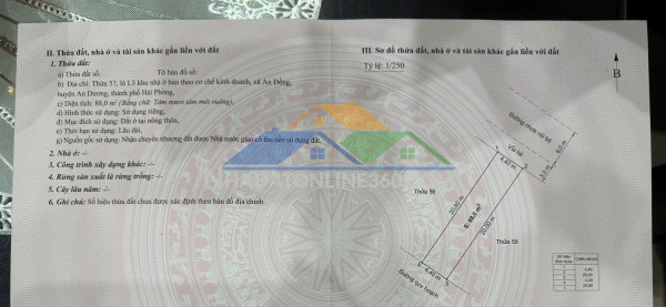 Bán đất 88m2 đối diện công viên tại trang quan, an đồng, an dương