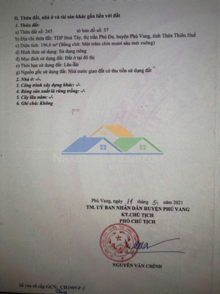 Đất đẹp - giá đầu tư- cần bán lô đất kqh hòa tây tại phú vang,tp.huế, thừa thiên huế