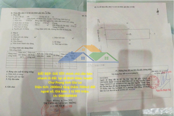 Đất đẹp- giá tốt chính chủ cần bán nhanh lô đất  tại huyện chư prong tỉnh gia lai