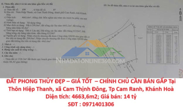 Đất phong thủy đẹp – giá tốt  – chính chủ cần bán gấp tại thôn hiệp thanh, xã cam thịnh đông