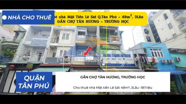 Cho thuê nhà mặt tiền lê sát 48m², 3lầu -18triệu - gần chợ,...